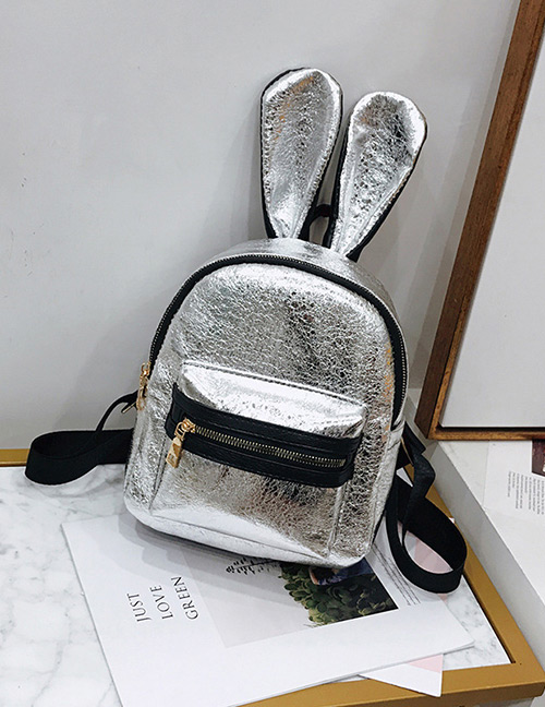 Trendy Silver Color Pure Color Decorated Ears Shape Backpack(large)