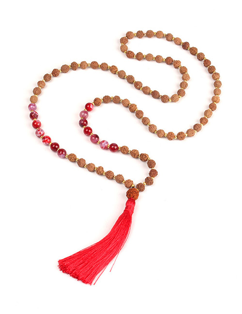 Vintage Red Tassel&beads Decorated Long Necklace
