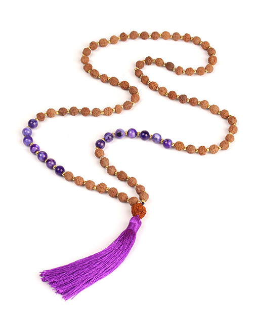 Vintage Purple Tassel&beads Decorated Long Necklace