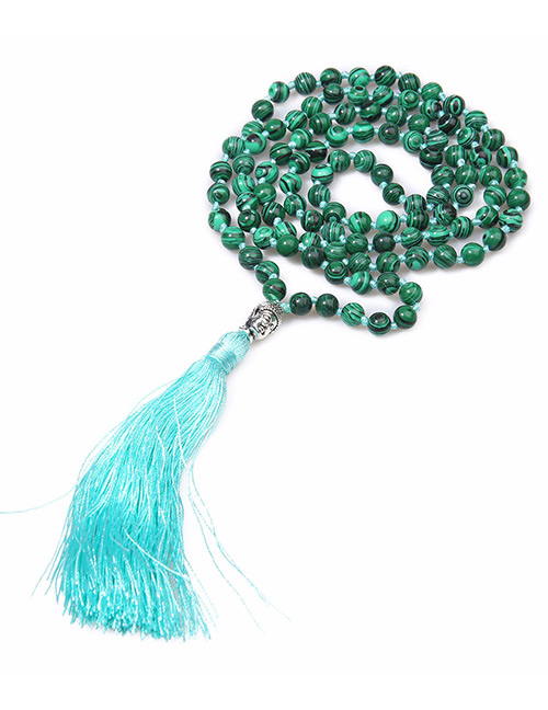 Vintage Blue+green Color Matching Design Long Tassel Necklace