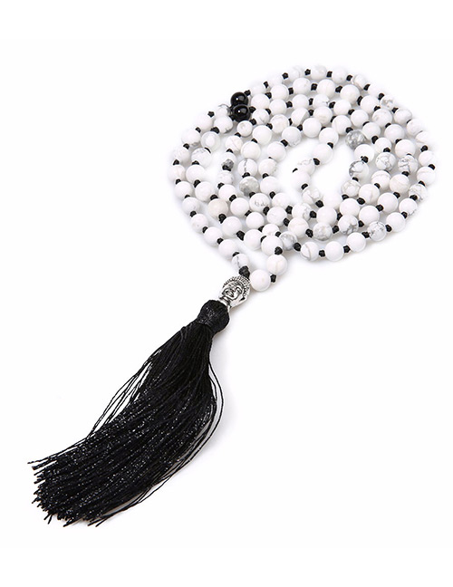 Vintage White+black Color Matching Design Long Tassel Necklace