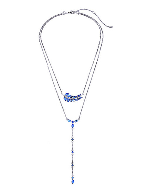 Fashion Blue Leaf Decorated Double Layer Necklace