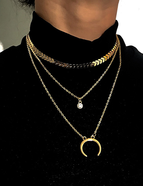 Fashion Gold Color Diamond Decorated Multi-layer Necklace