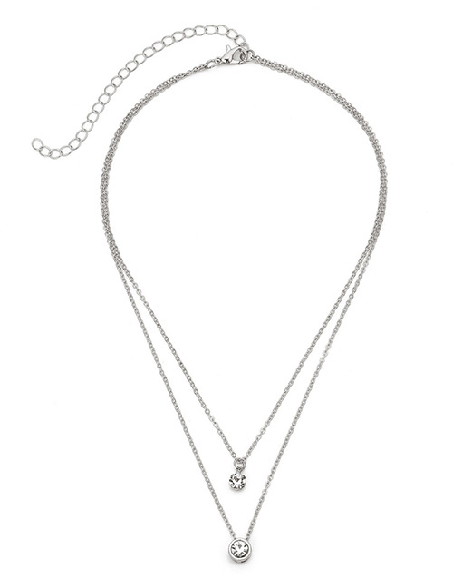 Fashion Silver Color Diamond Decorated Double Layer Necklace