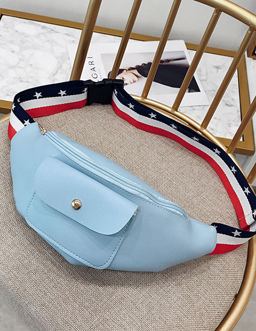 Elegant Light Blue Pure Color Design Width Strap Bag