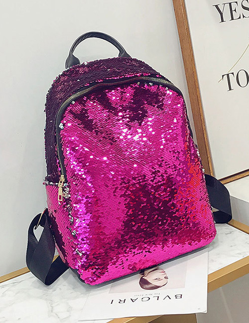 Elegant Plum Red Sequins Decorated Pure Color Backpack