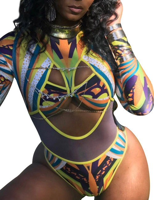 Sexy Multi-color Long Sleeves Design Hollow Out Swimwear
