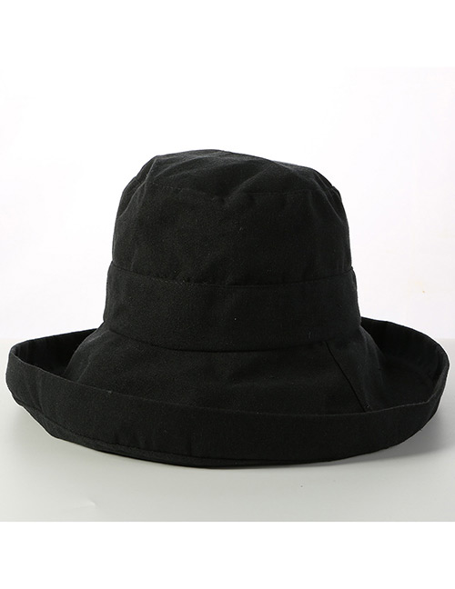 Trendy Black Pure Color Design Sunscreen Fisherman Hat