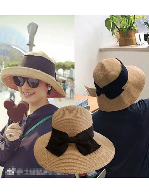 Trendy Light Coffee Bowknot Decorated Sunscreen Hat