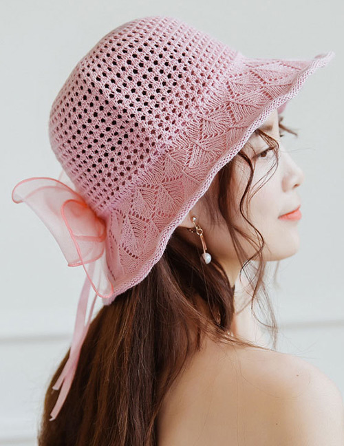 Trendy Pink Bowknot Decorated Knitted Sunscreen Hat