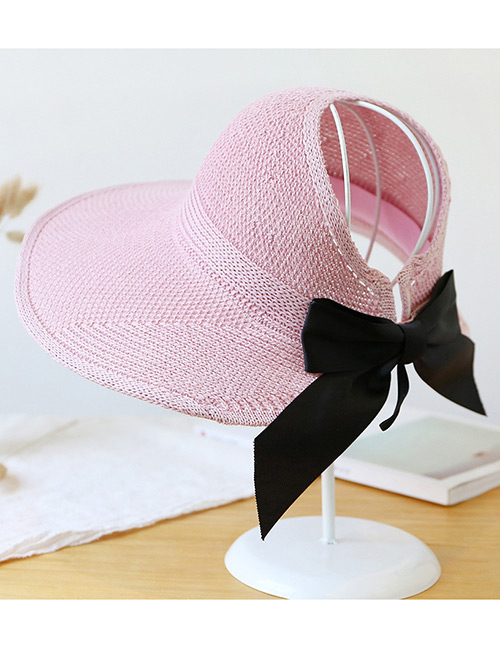 Trendy Pink Pure Color Decorated Bowknot Design Sunscreen Hat