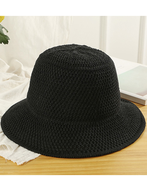 Trendy Black Knitted Design Pure Color Sunscreen Hat
