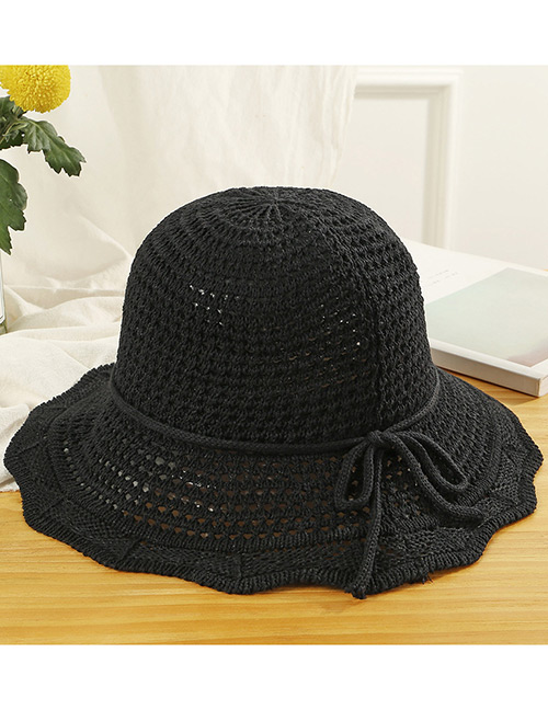 Trendy Black Hollow Out Design Casual Fisherman Hat