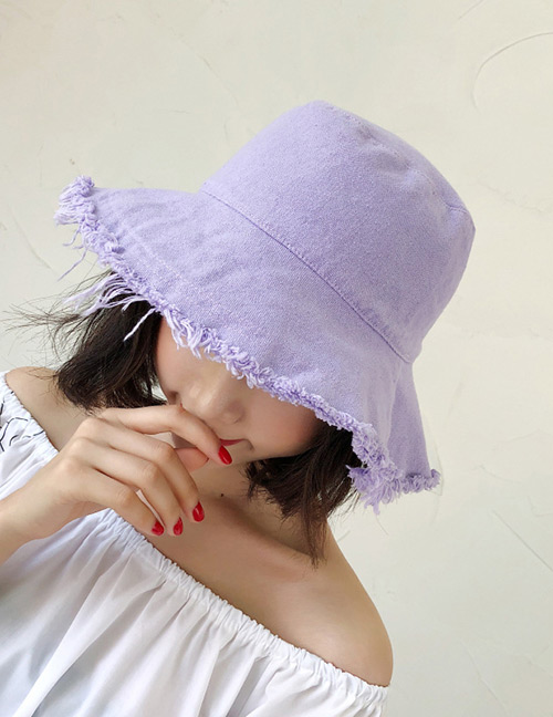 Fashion Light Purple Pure Color Design Leisure Fisherman Hat