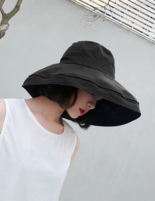 Fashion Black Pure Color Design Foldable Sunscreen Hat