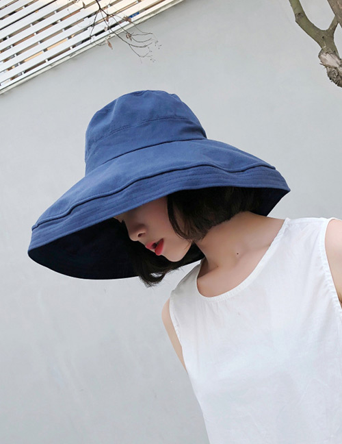 Fashion Navy Pure Color Design Foldable Sunscreen Hat