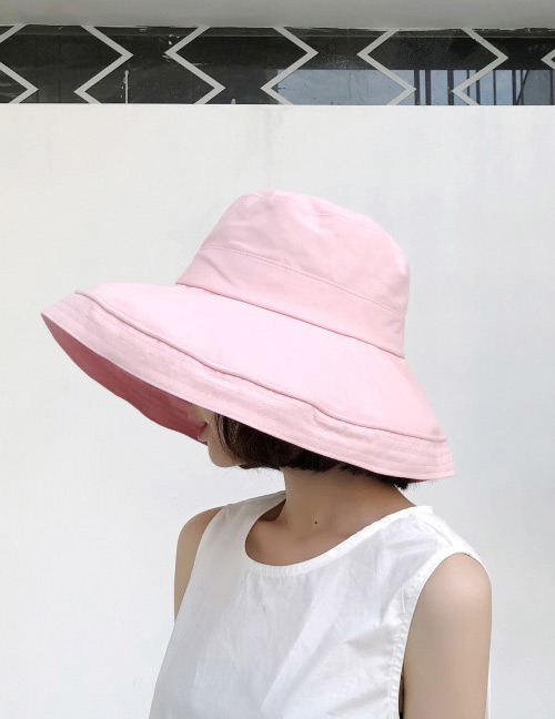 Fashion Pink Pure Color Design Foldable Sunscreen Hat