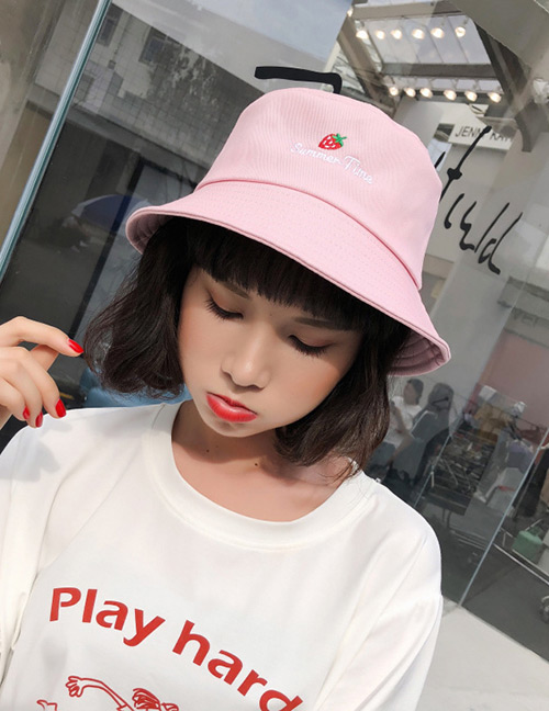 Fashion Pink Strawberry Pattern Decorated Sunscreen Hat