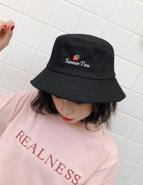 Fashion Black Strawberry Pattern Decorated Sunscreen Hat