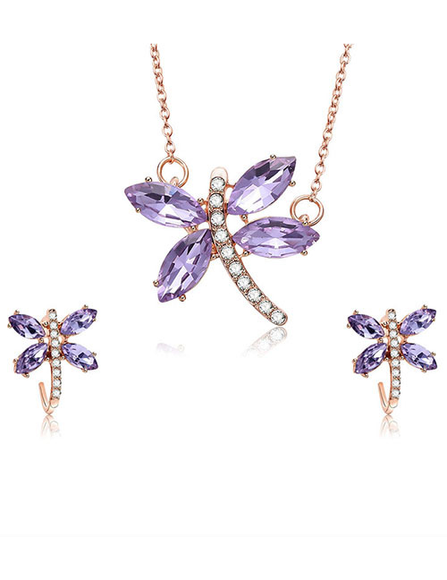 Fashion Rose Gold Dragonfly Shape Decorated Jewelry Sets