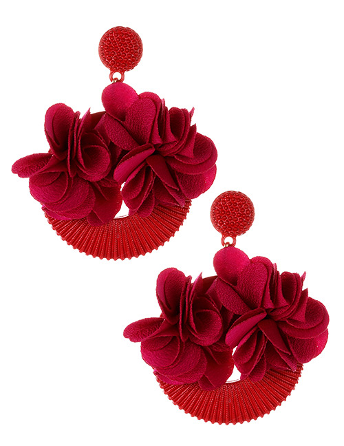 Elegant Claret Red Flowers Decorated Simple Earrings