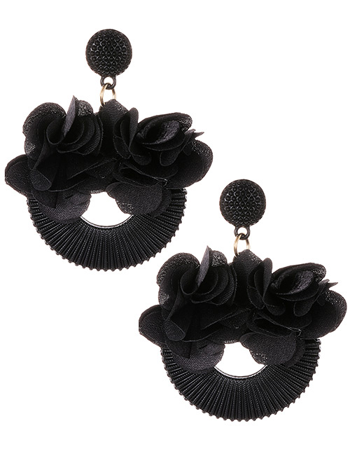 Elegant Black Flowers Decorated Simple Earrings
