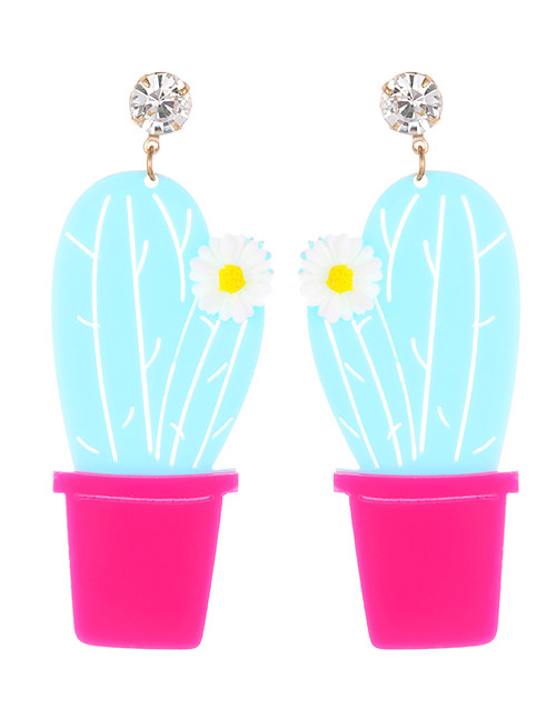 Elegant Blue Cactus Shape Pendant Decorated Earrings