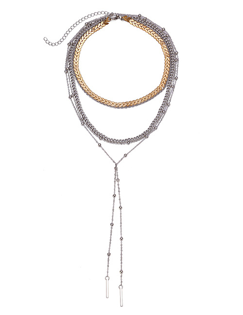 Fashion Silver Color Tassel Design Multi-layer Necklace