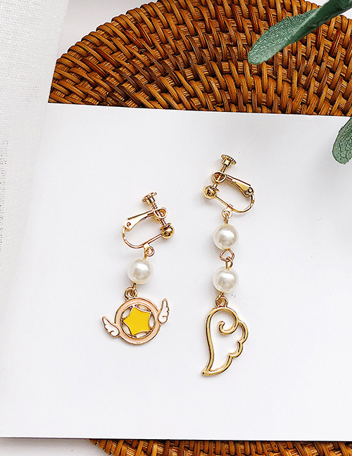 Elegant Gold Color+yellow Wings&pearls Decorated Long Earrings
