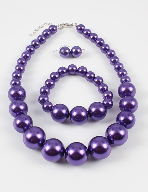 Elegant Purple Full Pearls Design Pure Color Jewelry Sets