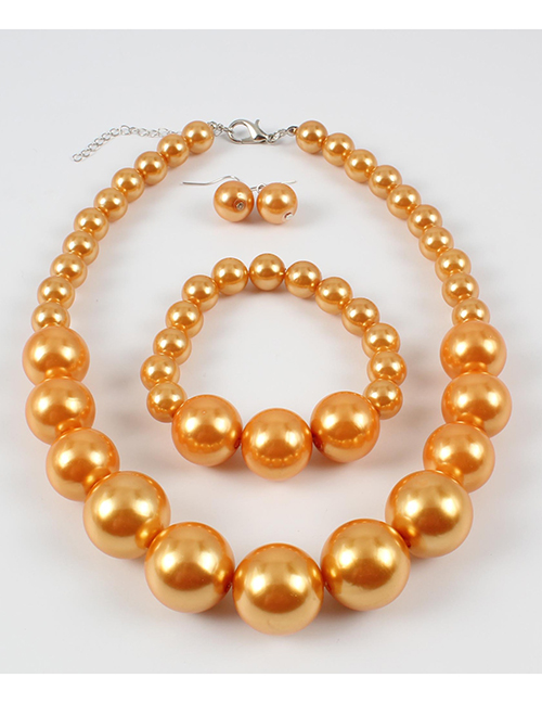 Elegant Orange Full Pearls Design Pure Color Jewelry Sets