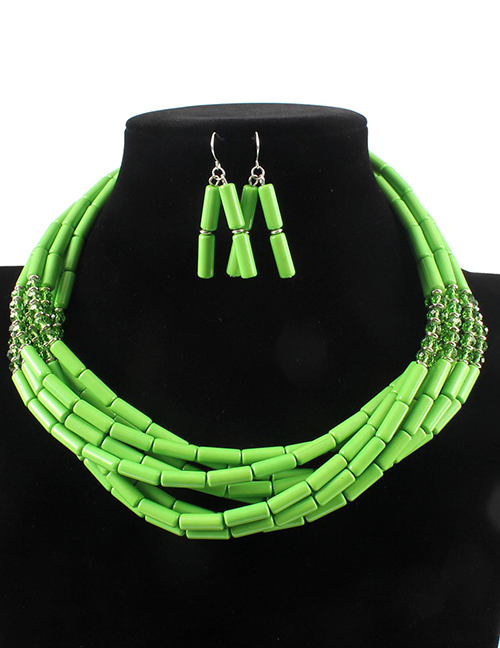 Elegant Green Beads Decorated Pure Color Jewelry Sets