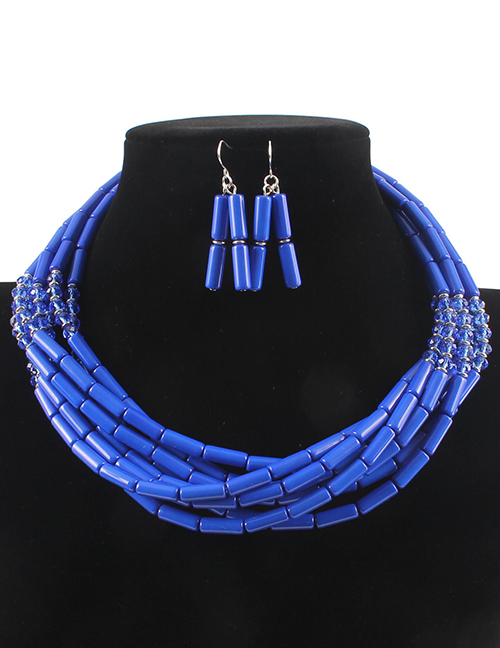 Elegant Blue Beads Decorated Pure Color Jewelry Sets