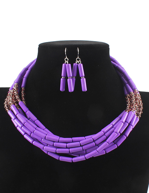 Elegant Purple Beads Decorated Pure Color Jewelry Sets