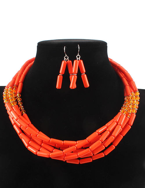 Elegant Orange Beads Decorated Pure Color Jewelry Sets