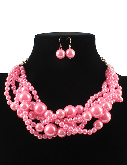 Elegant Pink Pearls Decorated Pure Color Jewelry Sets