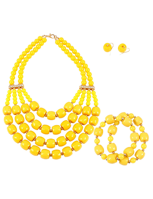 Elegant Yellow Pure Color Design Multi-layer Jewelry Sets