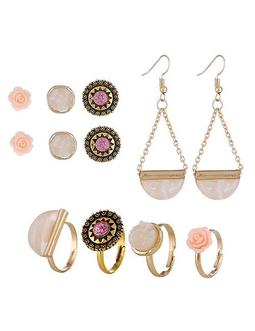 Fashion Multi-color Flowers Shape Design Simple Earrings&rings