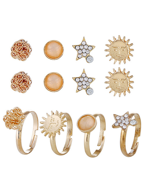 Fashion Gold Color Sun&star Shape Design Simple Rings(12pcs)