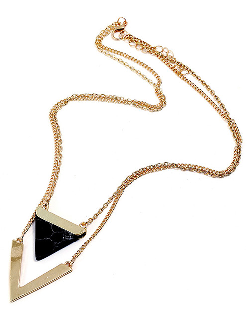 Fashion Black Triangle Shape Decorated V Shape Necklace