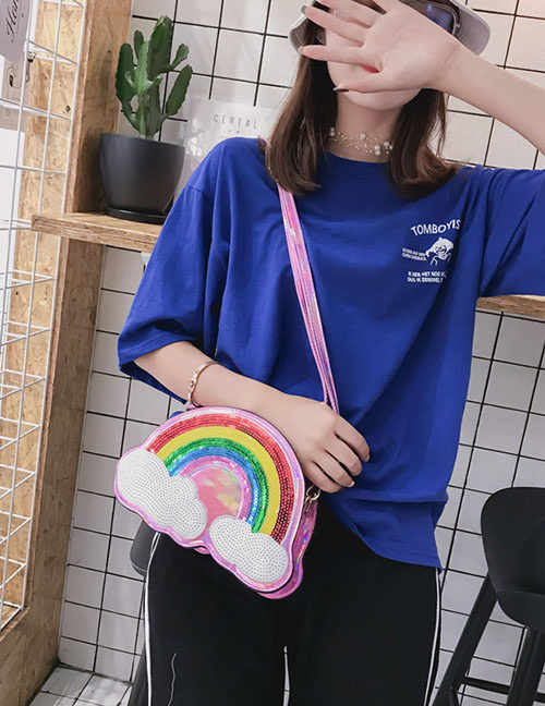 Lovely Pink Rainbow Pattern Decorated Shoulder Bag