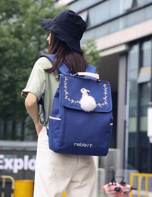 Lovely Blue Embroidered Rabbit Decorated Backpack