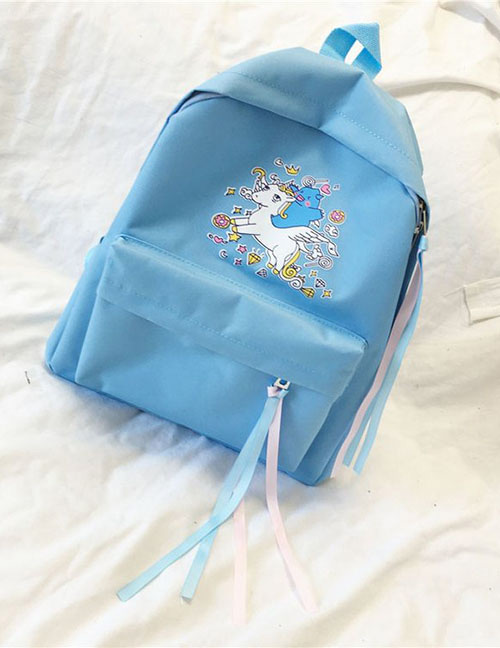 Lovely Blue Unicorn Pattern Decorated Backpack