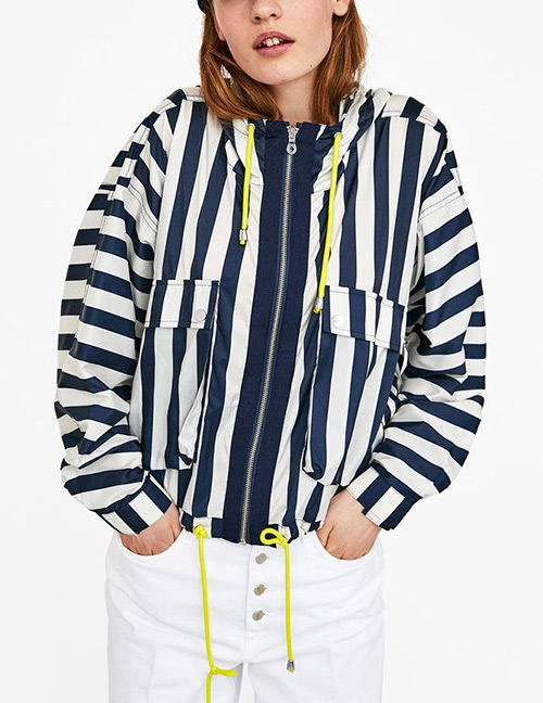 Fashion Blue+white Stripe Pattern Decorated Simple Jacket