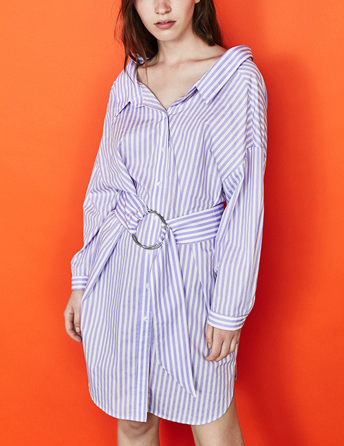 Fashion Blue+white Stripe Pattern Design Simple Dress