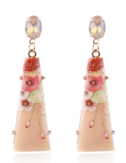 Vintage Pink Lotus Leaf Pattern Decorated Earrings