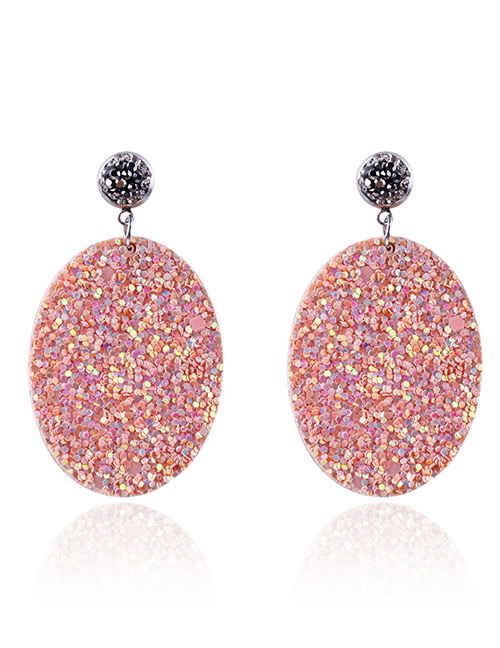 Elegant Pink Oval Shape Design Pure Color Earrings