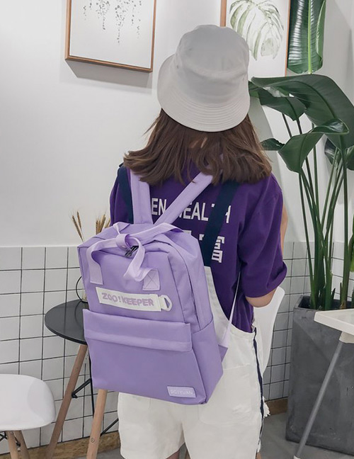 Fashion Purple Letter Pattern Decorated Backpack