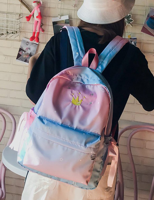 Fashion Pink Embroidered Crown Decorated Backpack