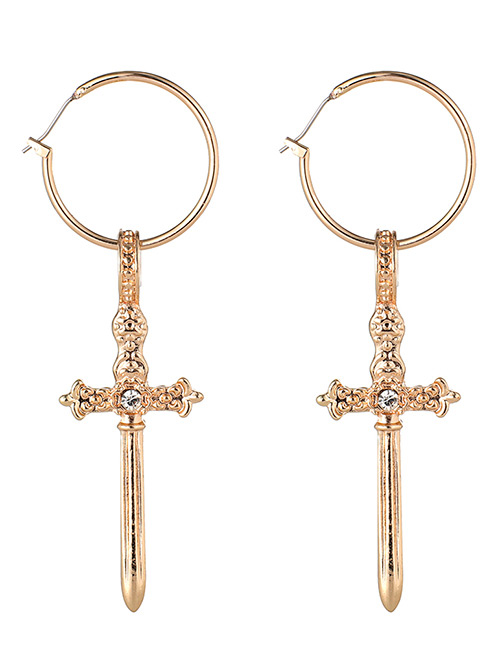 Fashion Gold Color Cross Shape Pendant Decorated Earrings